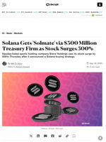 Solana Gets 'Solmate' via $300 Million Treasury Firm as Stock Surges 500% - Decrypt