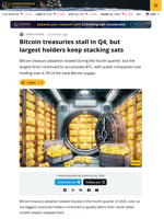 Bitcoin Treasuries Stall in Q4, Biggest Companies Keep Buying