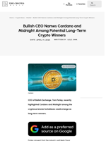 Bullish CEO Names Cardano and Midnight Among Potential Long-Term Crypto Winners 