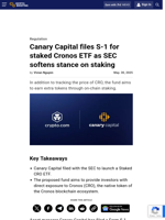 Canary Capital files S-1 for staked Cronos ETF as SEC softens stance on staking