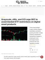 Grayscale, a16z, and CCI urge SEC to avoid blanket ETF restrictions on digital asset products