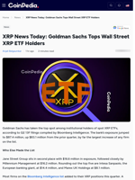 XRP News Today: Goldman Sachs Tops Wall Street XRP ETF Holders