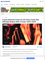 Trump Crashes Crypto Markets With 100% Tariff On China