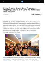 Anome Protocol Unveils Super Ecosystem: Integrating GameFi, NFTFi, and DePIN for Mass Web3 Adoption - Visionary Financial