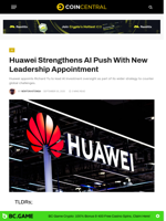 Huawei Strengthens AI Push With New Leadership Appointment - CoinCentral