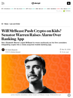 Will MrBeast Push Crypto on Kids? Senator Warren Raises Alarm Over Banking App - Decrypt
