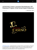 SCROOGE Casino Launches Revolutionary VIP Rakeback Program Amid Social Impact Expansion - Visionary Financial