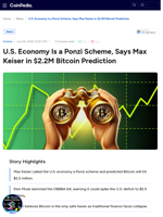 U.S. Economy Is a Ponzi Scheme, Says Max Keiser in $2.2M Bitcoin Prediction