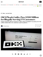 OKX Pleads Guilty, Pays $500 Million for Illegally Serving US Customers - Decrypt