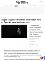Apple targets 40 former employees now at OpenAI over trade secrets