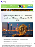 Metaplanet issues $24.8M in bonds to boost Bitcoin holdings past 5,000 BTC
