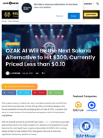OZAK AI Will Be the Next Solana Alternative to Hit $300, Currently Priced Less than $0.10 | Live Bitcoin News