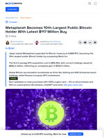 Metaplanet Becomes 10th Largest Public Bitcoin Holder