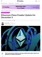 Ethereum Plans Fusaka Update for December 3
