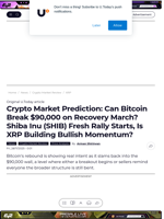 Crypto Market Prediction: Can Bitcoin Break $90,000 on Recovery March? Shiba Inu (SHIB) Fresh Rally Starts, Is XRP Building Bullish Momentum? - U.Today