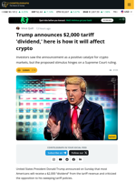 Trump Announces $2K Tariff Dividend for Most Americans