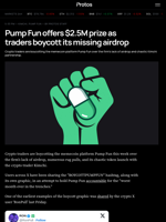 Pump Fun offers $2.5M prize as traders boycott its missing airdrop