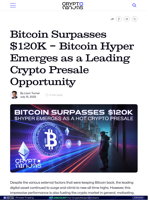 Bitcoin Surpasses $120K - Bitcoin Hyper Emerges as a Leading Crypto Presale Opportunity