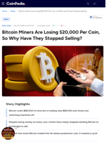 Bitcoin Miners Lose $20K Per Coin But Selling Hits Near Multi-Year Low