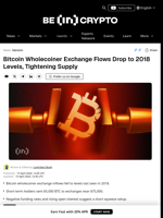 Bitcoin Wholecoiner Exchange Flows Drop to 2018 Levels