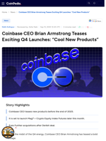 Coinbase CEO Brian Armstrong Teases Exciting Q4 Launches: “Cool New Products” 