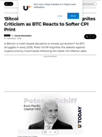 'Bitcoin Is a Zero': Peter Schiff Reignites Criticism as BTC Reacts to Softer CPI Print - U.Today