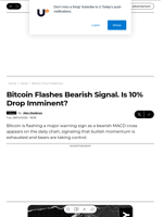 Bitcoin Flashes Bearish Signal. Is 10% Drop Imminent? - U.Today