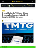 Trump Media (DJT) Stock: Bitcoin Treasury Pushes Assets to $3.1B Despite $20M Q2 Net Loss
