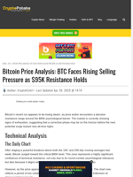 Bitcoin Price Analysis: BTC Faces Rising Selling Pressure as $95K Resistance Holds