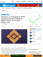 Binance's Changpeng Zhao Reveals Reasons Behind BNB’s Rally To $1,000 — Here’s All ⋆ ZyCrypto