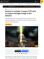 Senate To Consider CFTC Pick As Market Structure Bill Moves To Chamber