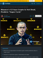 Binance CZ Says Crypto Is Not Dead, Predicts "Super Cycle"
