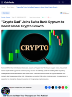 “Crypto Dad” Joins Swiss Bank Sygnum to Boost Global Crypto Growth