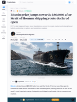 Bitcoin heads for $80,000 as Iran reopens Strait of Hormuz