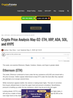 Crypto Price Analysis May-02: ETH, XRP, ADA, SOL, and HYPE