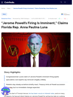 “Jerome Powell’s Firing Is Imminent,” Claims Florida Rep. Anna Paulina Luna
