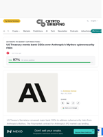 US Treasury meets bank CEOs over Anthropic's Mythos cybersecurity risks