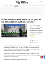 China's central bank loads up on gold as de-dollarization push accelerates