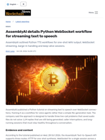 AssemblyAI details Python WebSocket workflow for streaming text to speech - Blockchain.News