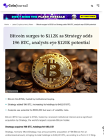 Bitcoin surges to $112K as Strategy adds 196 BTC, analysts eye $120K potential - CoinJournal