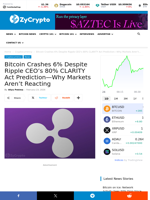 Bitcoin Crashes 6% Despite Ripple CEO's 80% CLARITY Act Prediction—Why Markets Aren't Reacting ⋆ ZyCrypto