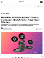 Would-Be $2 Billion Solana Treasury Company's Stock Crashes After Share Offering - Decrypt
