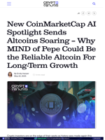 New CoinMarketCap AI Spotlight Sends Altcoins Soaring — Why MIND of Pepe Could Be the Reliable Altcoin For Long-Term Growth