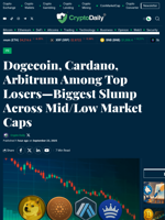 Dogecoin, Cardano, Arbitrum Among Top Losers—Biggest Slump Across Mid/Low Market Caps - Crypto Daily