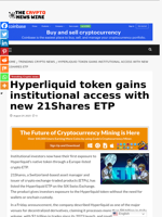 Hyperliquid token gains institutional access with new 21Shares ETP - The Crypto News Wire