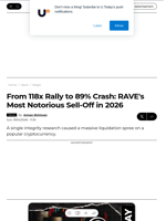From 118x Rally to 89% Crash: RAVE's Most Notorious Sell-Off in 2026 - U.Today
