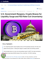 U.S. Government Reopens, Crypto Braces for Liquidity Surge and FED Rate Cut Uncertainty