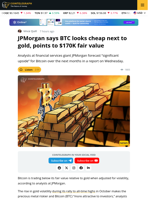 JP Morgan Says Bitcoin is Undervalued Compared to Gold