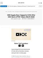 OKB Supply Now Capped at 21M After OKX Burns 279M Tokens Worth $26B