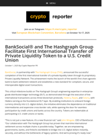 BankSocial® and The Hashgraph Group Facilitate First International Transfer of Private Liquidity Token to a U.S. Credit Union